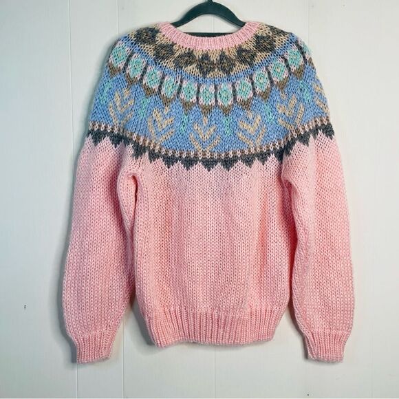 Vintage LE Pullover Pink Fair Isle Sweater - Picture 2 of 4